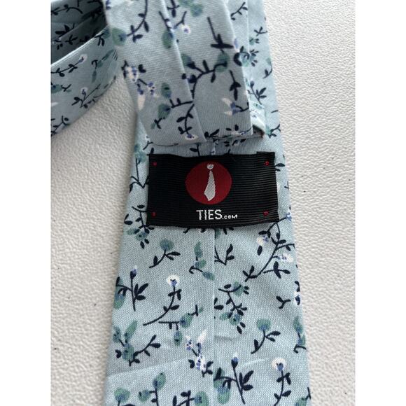 Ties.com Blue/Green Floral Pattern 100% Cotton Handmade Tie NWOT - Picture 5 of 6